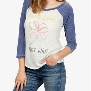 Lucky Brand Make Luck Not War Baseball Tee Small